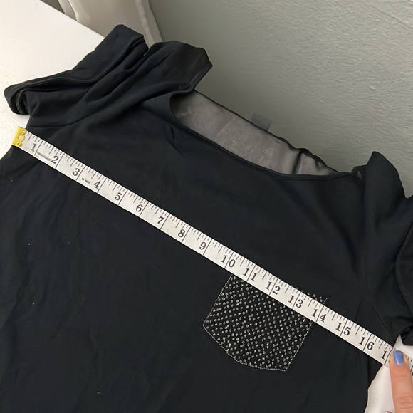 AX Armani Exchange Short Sleeve Top Tee with a beaded pocket Sz. S Sheer Back - Picture 8 of 9